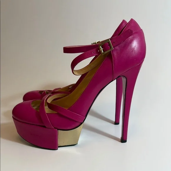 Versce Pink Platform Heels with Ankle Strap Size 40